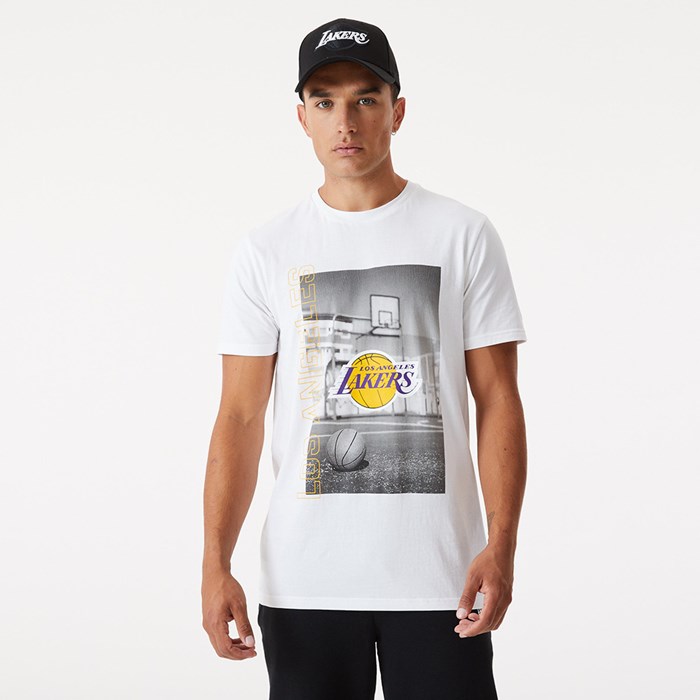 LA Lakers Photographic Miesten T-paita Valkoinen - New Era Vaatteet Finland FI-897240